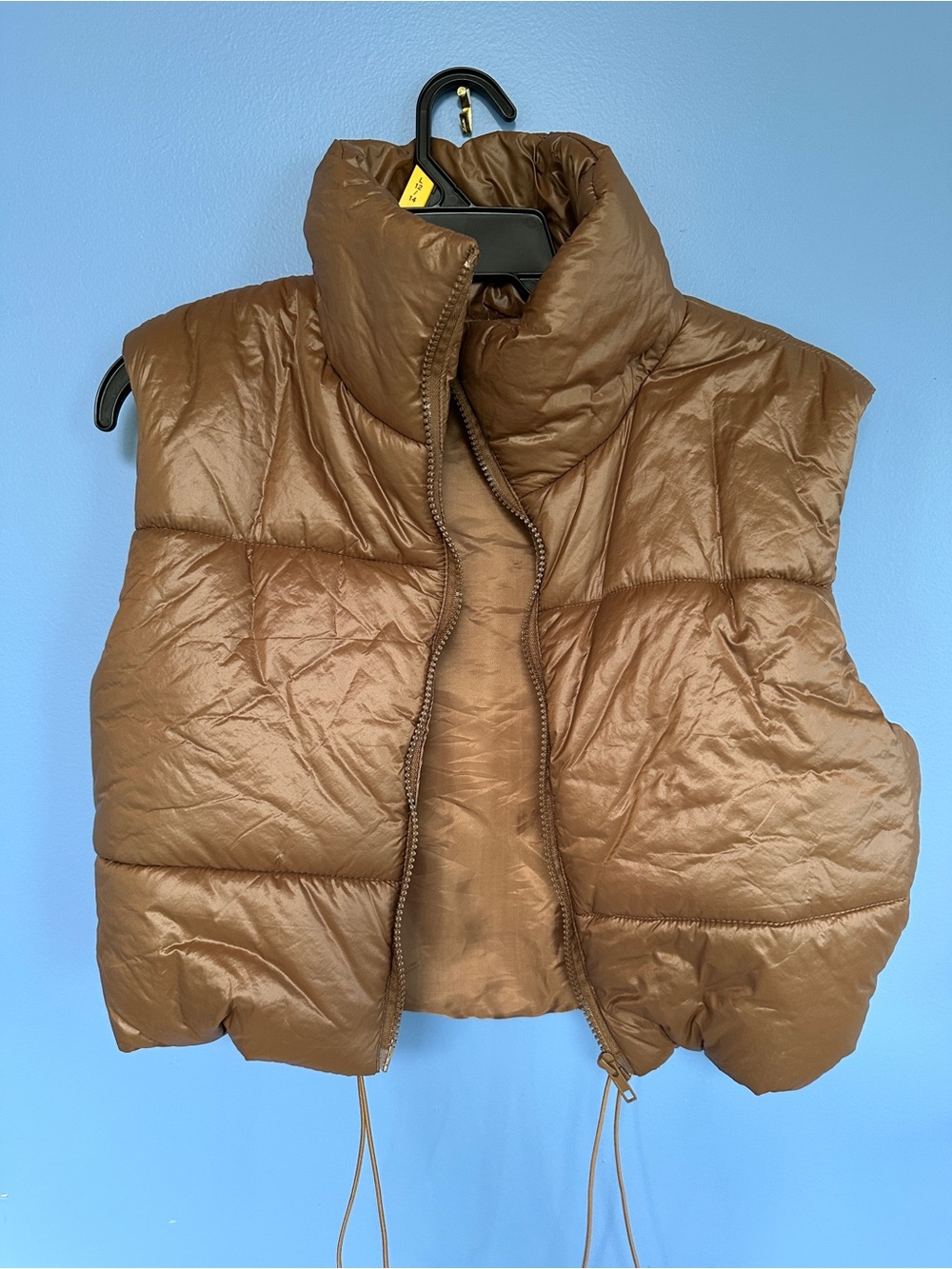 Women's Brown Puffer Vest - Quilted High-Collar Vest